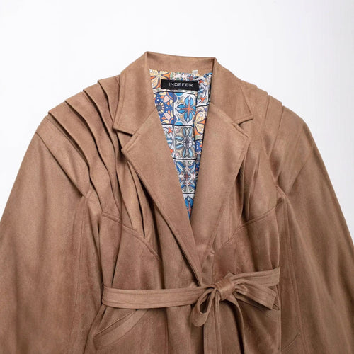 Damen Trendige Kunstlederjacke mit modischem Gürtel und raffiniertem Schnitt Drune