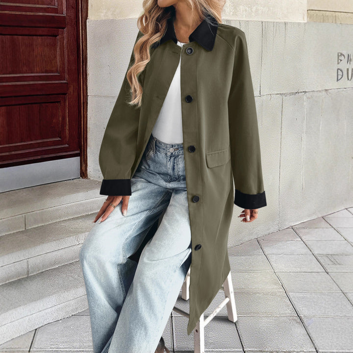 Damen Langer Trenchcoat mit Kontrastkragen und Umschlagmanschetten Drune