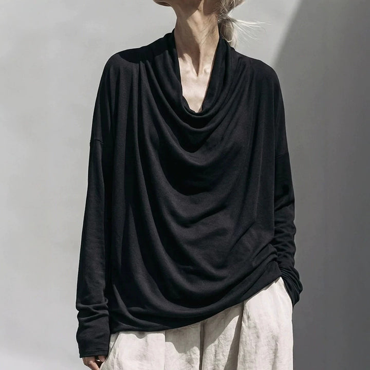 Damen Drapiertes Oversize-Langarmshirt mit Wasserfallkragen Drune