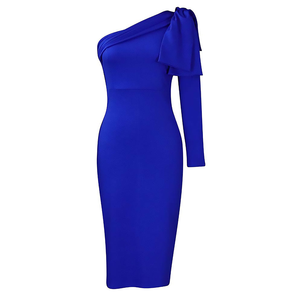 Damen Elegantes Wickelkleid mit asymmetrischem Ausschnitt und Schleifendetail Drune