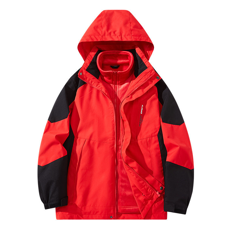 Herren Wasserabweisende zweilagige Trekkingjacke mit abnehmbarer Fleece-Innenjacke und Kapuze Drune
