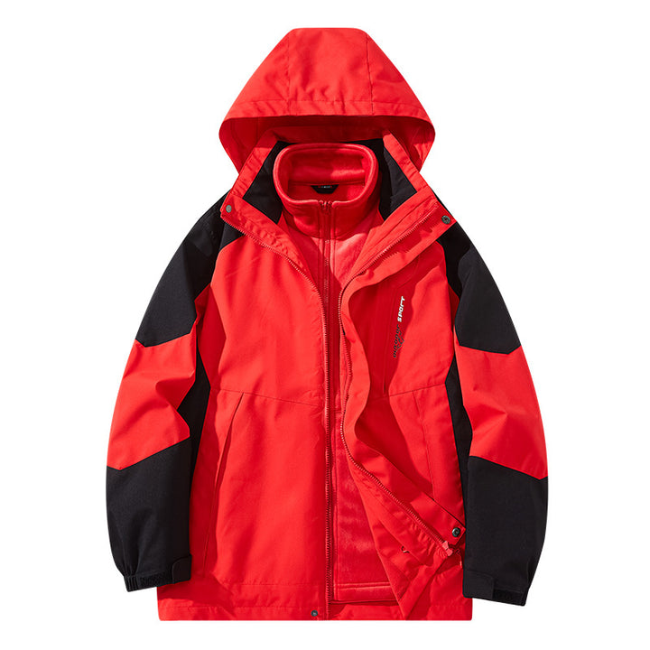 Herren Wasserabweisende zweilagige Trekkingjacke mit abnehmbarer Fleece-Innenjacke und Kapuze Drune
