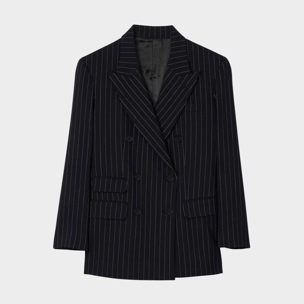 Damen Zweireihiger Nadelstreifen-Hosenanzug mit Oversize-Blazer und weitem Bundfaltenhose Drune