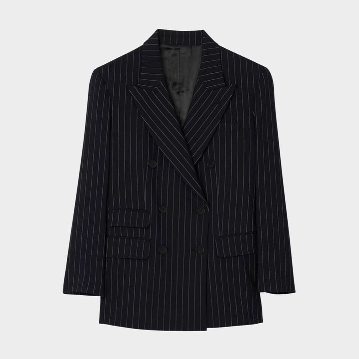 Damen Zweireihiger Nadelstreifen-Hosenanzug mit Oversize-Blazer und weitem Bundfaltenhose Drune