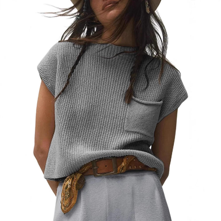 Damen lässiger Strickpullover mit strukturierter Oberfläche und Brusttasche Drune