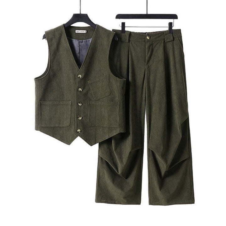 Herren Zweiteiliges Weste‑und Bundfaltenhose-Set im modernen Workwear-Stil Drune