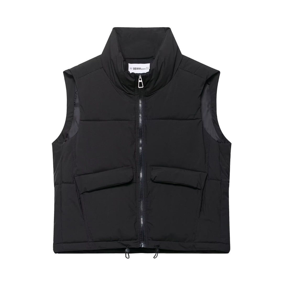 Damen stylische Steppweste mit hochgeschlossenem Kragen und praktischen Taschen Drune