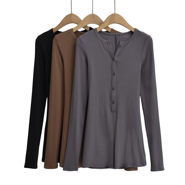 Damen Langarm-Jumpsuit mit Knopfverschluss Drune