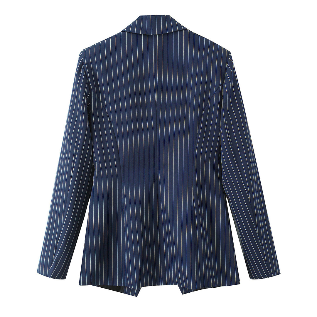 Damen nan taillierter Nadelstreifen-Blazer mit asymmetrischem Revers und Pattentaschen Drune