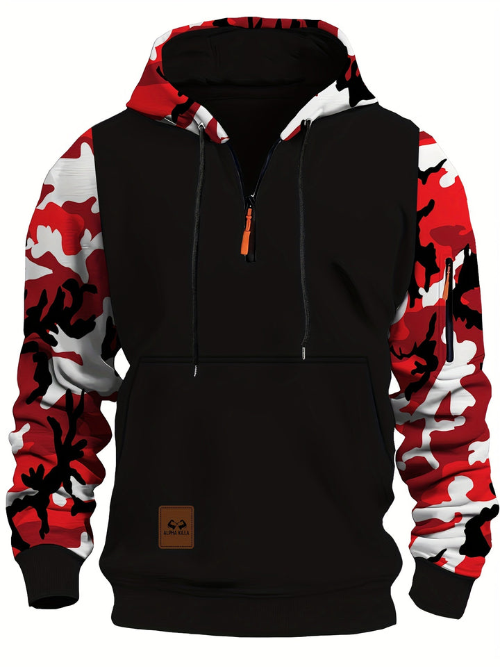 Herren Sportliche Kapuzenjacke mit Camouflage-Ärmeln Drune