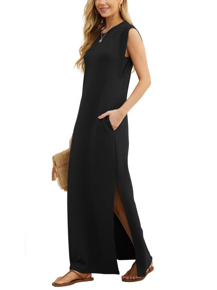 Damen komfortables Maxi-Kleid aus weichem Material mit schmalem Schnitt Drune