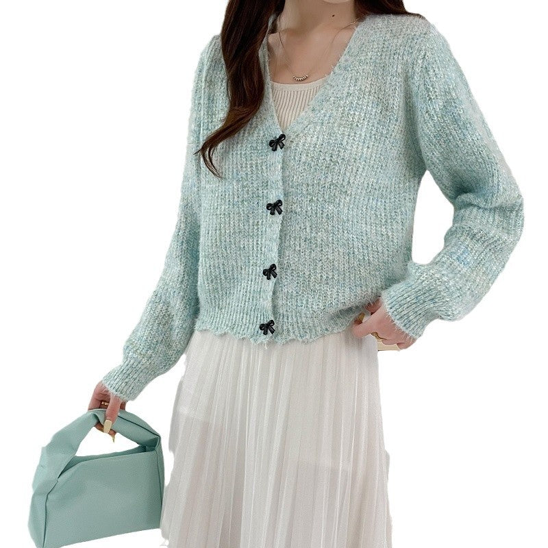 Damen Strickjacke mit V-Ausschnitt und dekorativen Knöpfen Drune