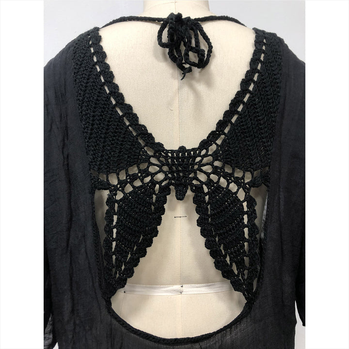 Damen lässiges Strandkleid mit V-Ausschnitt und Rüschensäumen Drune
