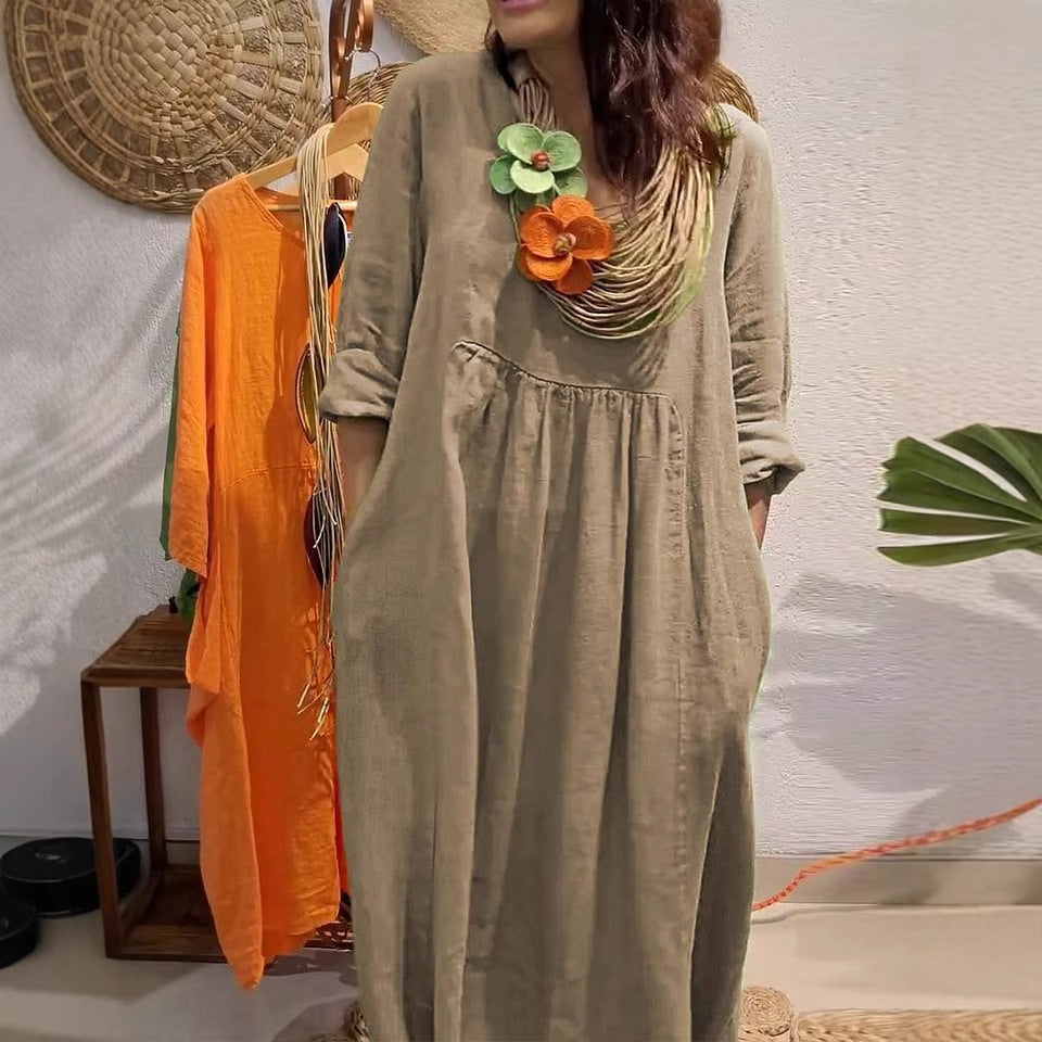 Damen Leichtes Sommerkleid mit eleganten Taschen und bequemen Zugdetails Drune