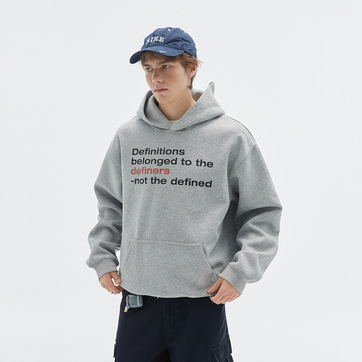 Unisex Oversize-Kapuzenpullover aus Baumwollmix mit Kängurutasche und Statement-Print Drune