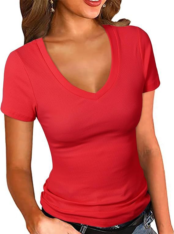 Damen V-Neck T-Shirt aus hochwertiger Baumwolle und Polyester Drune