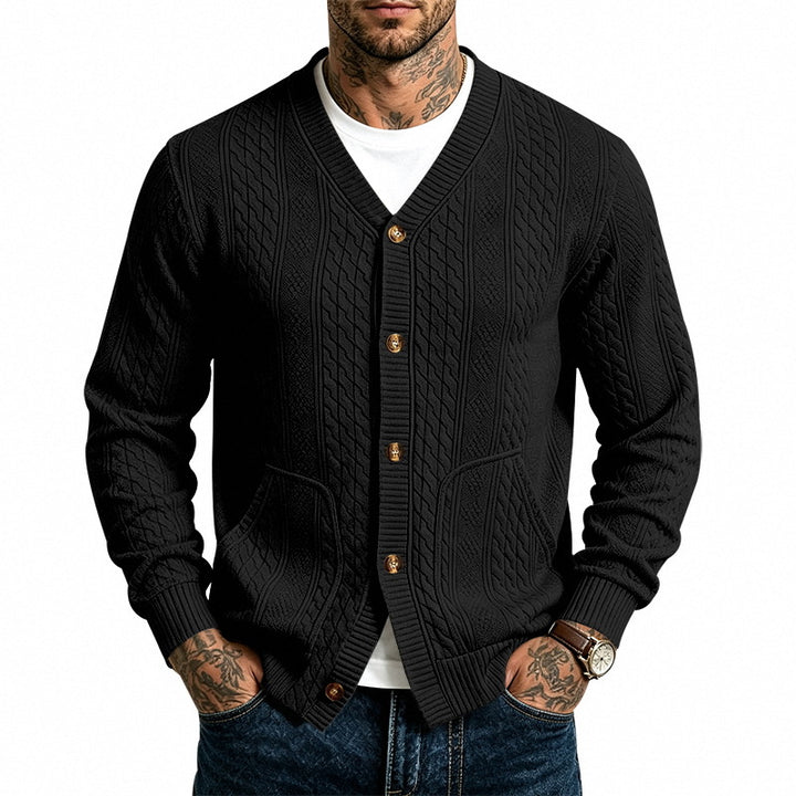 Herren Strukturierter Strickcardigan mit V-Ausschnitt und Zopfmuster Drune