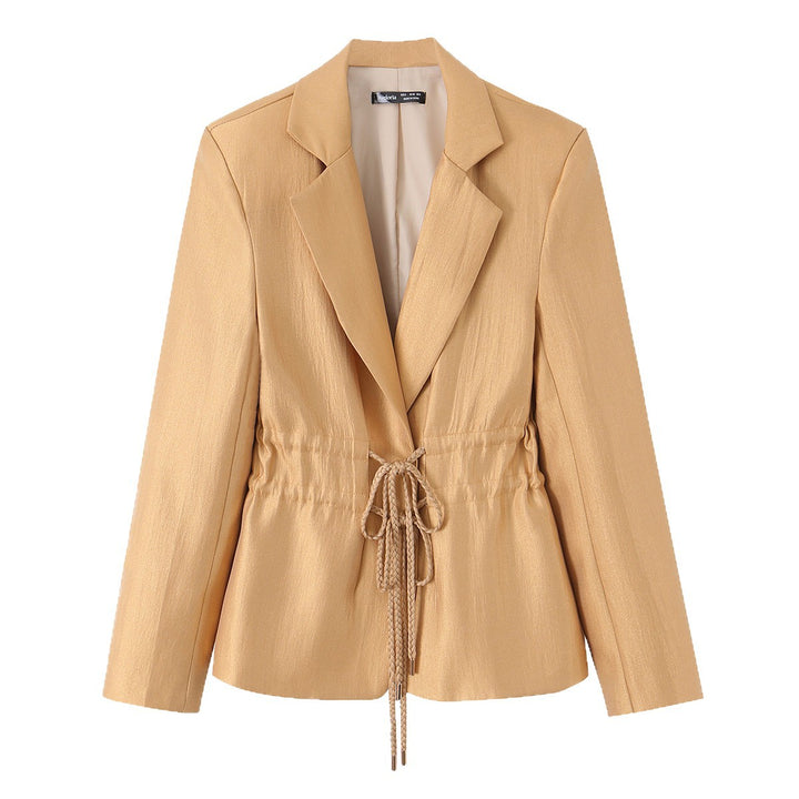 Damen Taillierter Satinblazer mit Kordelzug und Reverskragen Drune