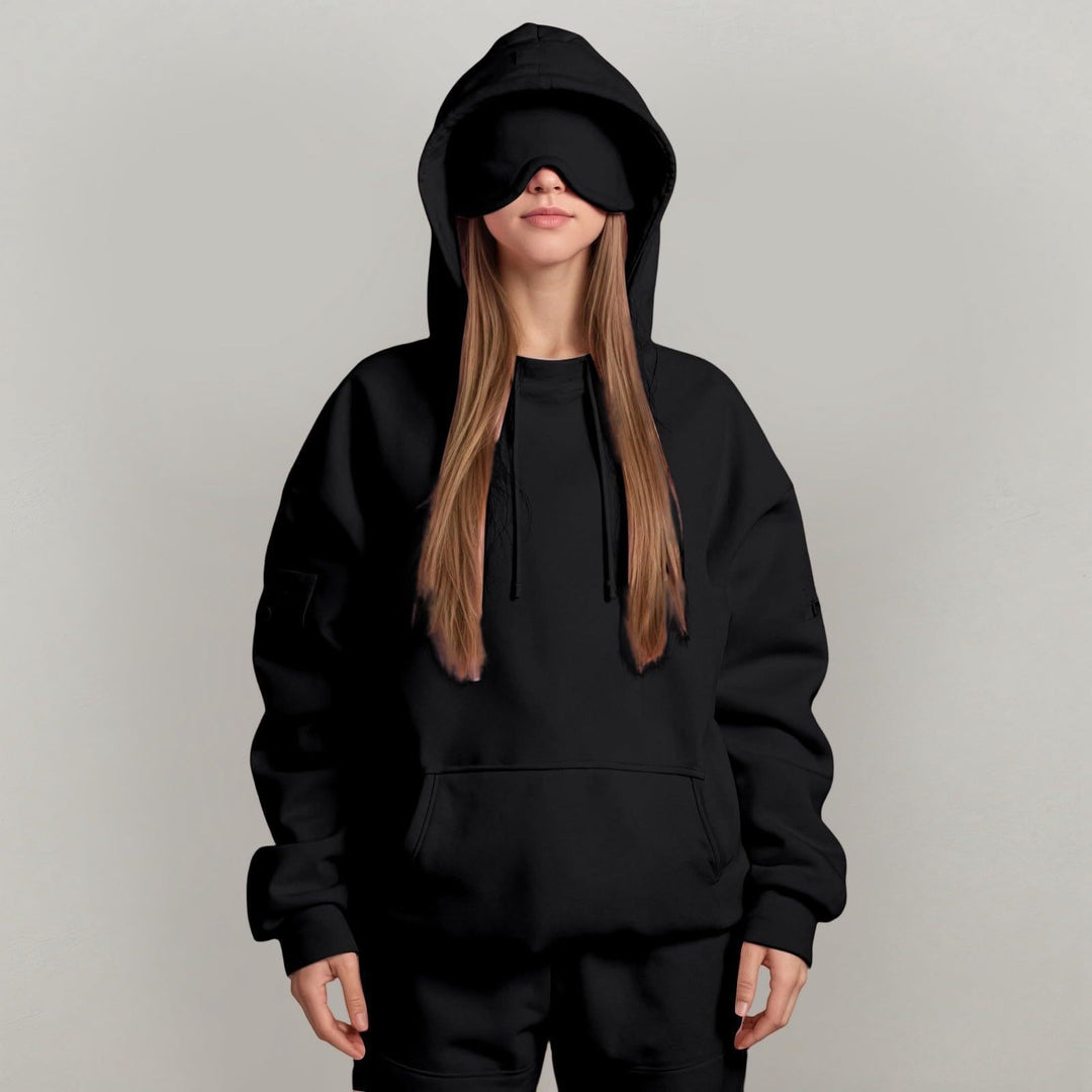 Damen kuscheliger Oversized Hoodie mit integrierter Augenmaske Drune