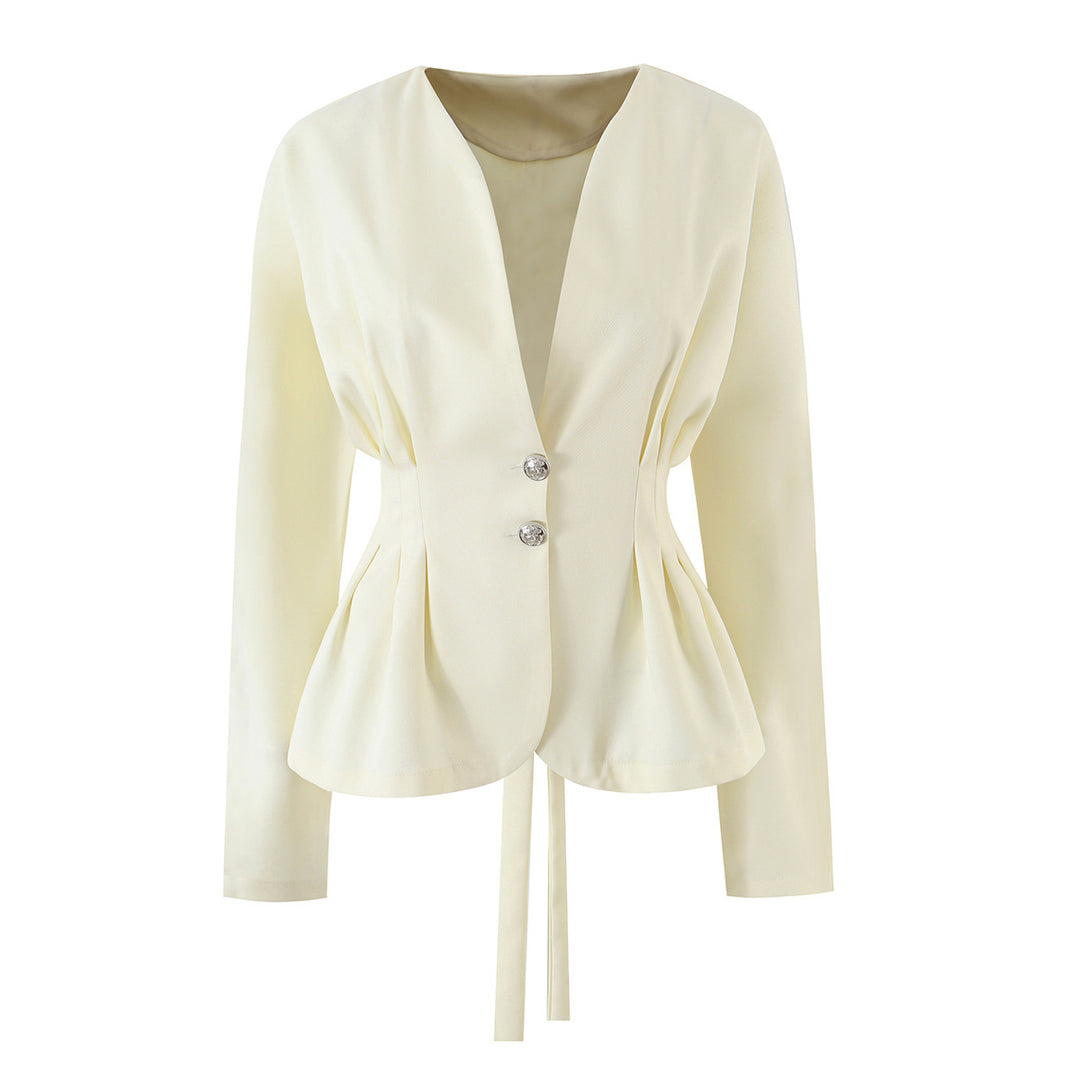 Damen Taillierter Wickelblazer mit Kellerfalten und Bindegürtel Drune