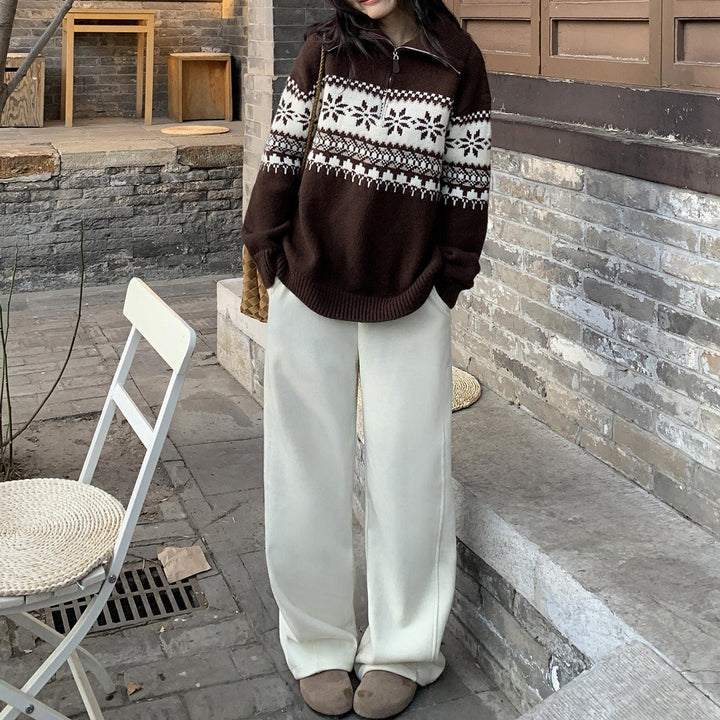 Damen Gemütlicher Strickpullover mit Stehkragen Drune