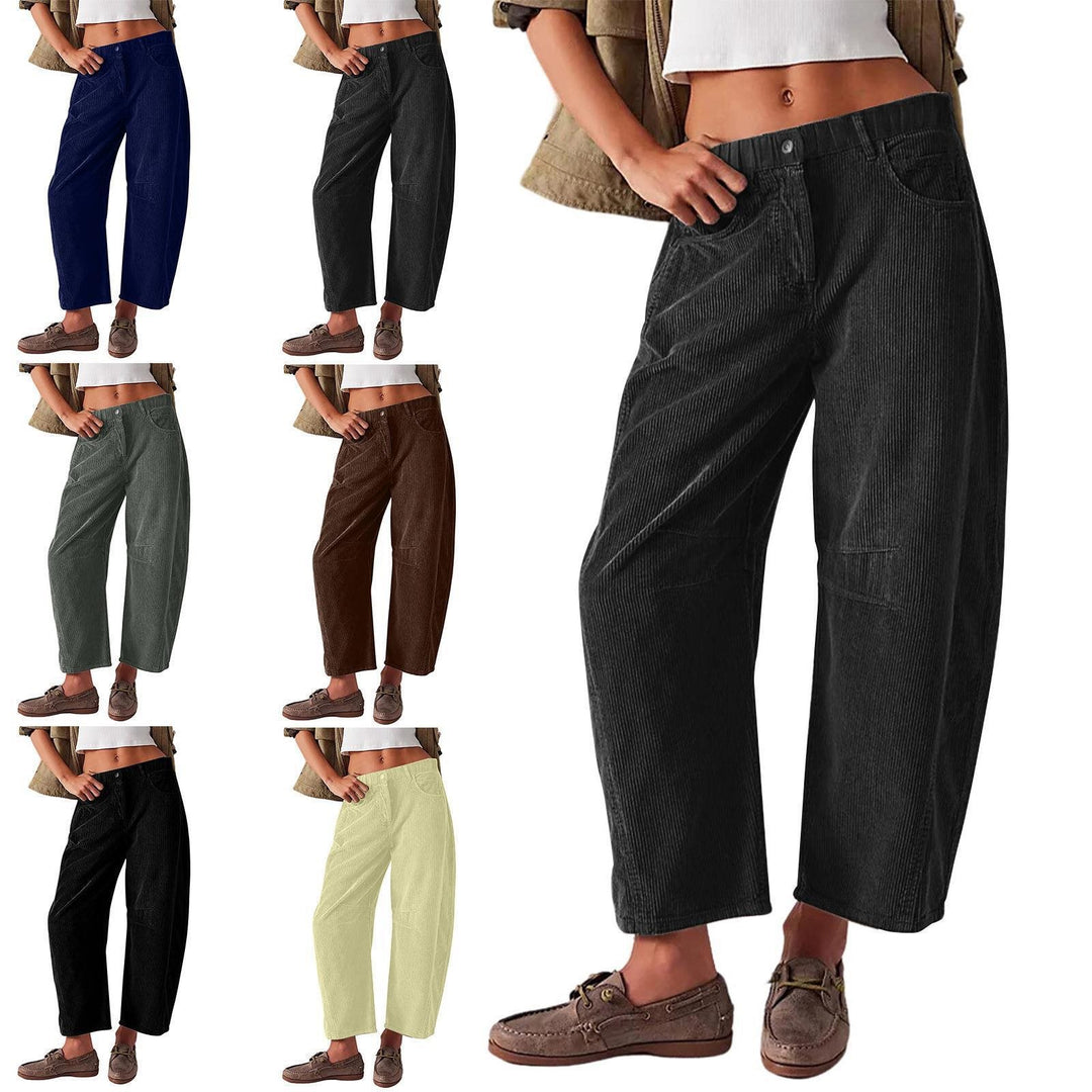 Damen Weite Cordhose mit hoher Taille, Cropped-Bein und Eingriffstaschen Drune