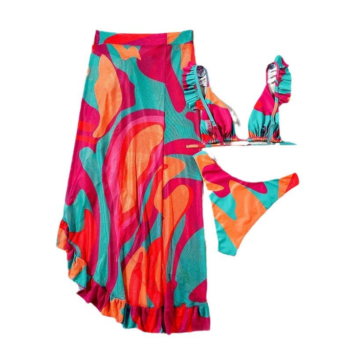 Damen Bikini-Set mit Rüschen und leichtem Strandkleid Drune