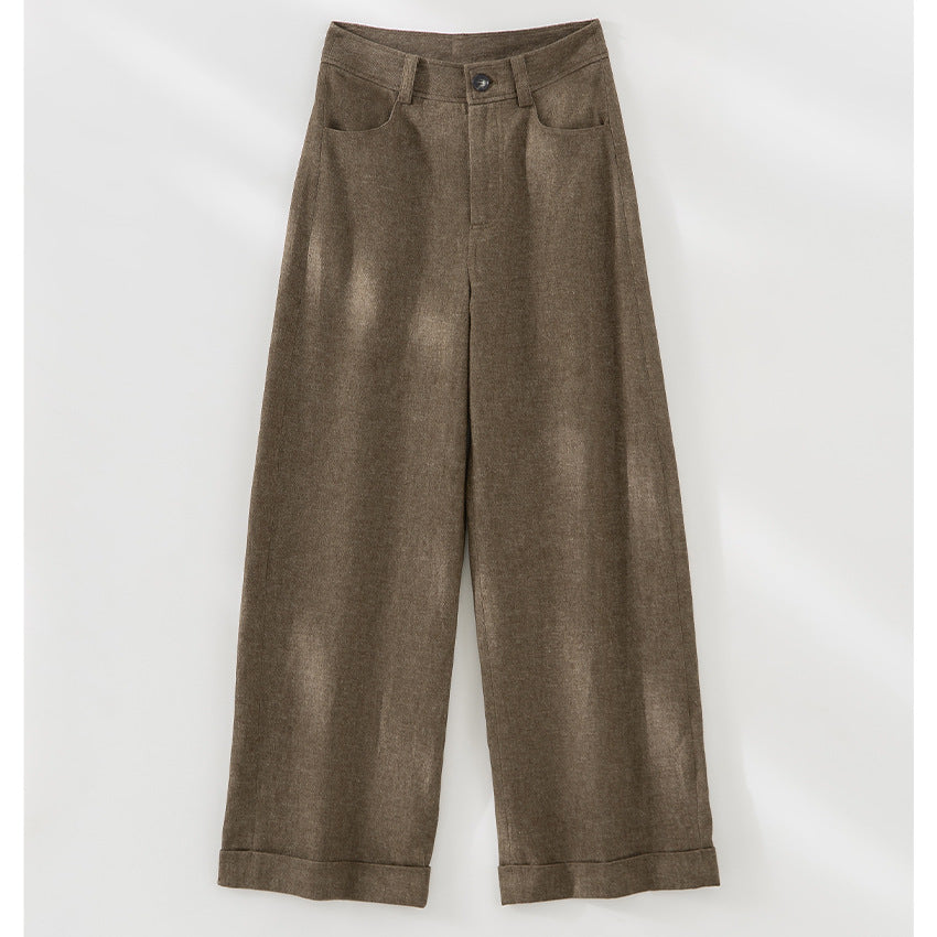 Damen Weite High-Waist-Jeanshose mit Bügelfalte und Umschlagsaum Drune