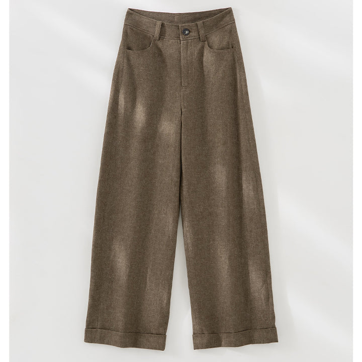 Damen Weite High-Waist-Jeanshose mit Bügelfalte und Umschlagsaum Drune