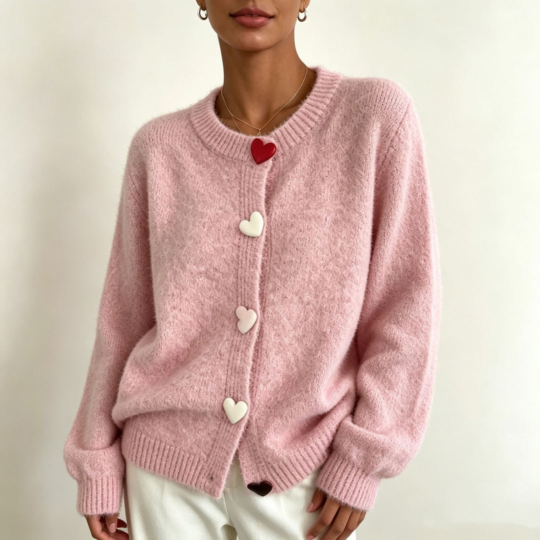 Damen Flauschiger Kurzcardigan mit Herz‑Knopfleiste und Raglanärmeln Drune