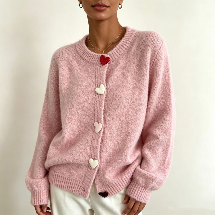 Damen Flauschiger Kurzcardigan mit Herz‑Knopfleiste und Raglanärmeln Drune