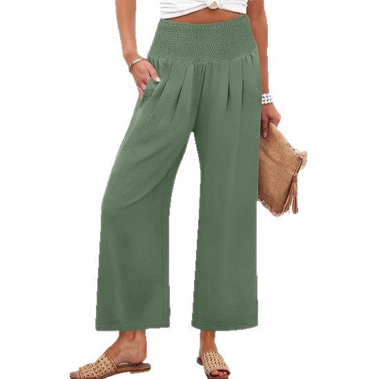 Damen Weite Culotte-Hose mit elastischem Bund und Falten Drune