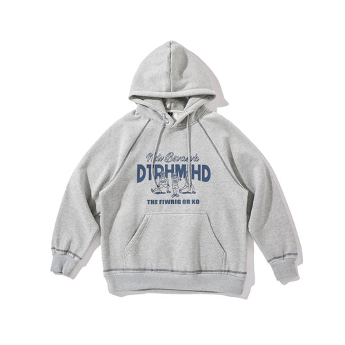 Unisex Oversize Kapuzenpullover mit Raglannähten, Kängurutasche und Vintage-Print Drune