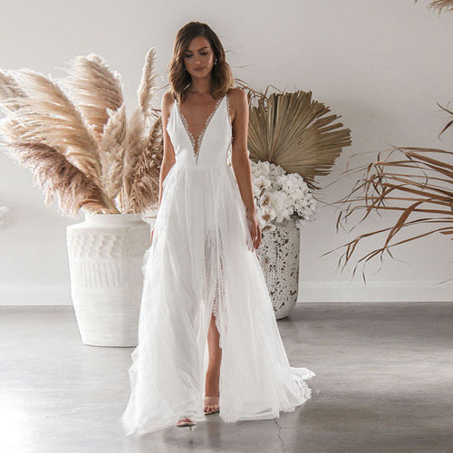 Damen Elegantes Spitzenkleid mit tiefem V-Ausschnitt und voluminösem Rock Drune