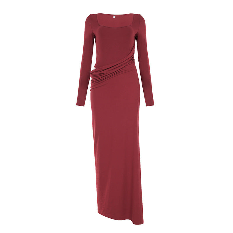 Damen Figurbetontes Maxikleid mit U-Boot-Ausschnitt, seitlicher Raffung und Stretch-Jersey Drune