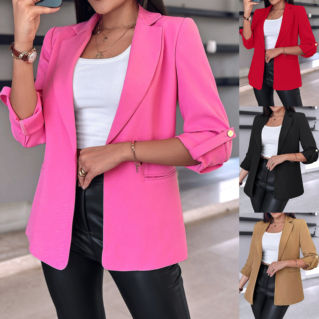 Damen Eleganter Blazer mit hochgeschlagenen Ärmeln und dekorativen Knopfdetails Drune