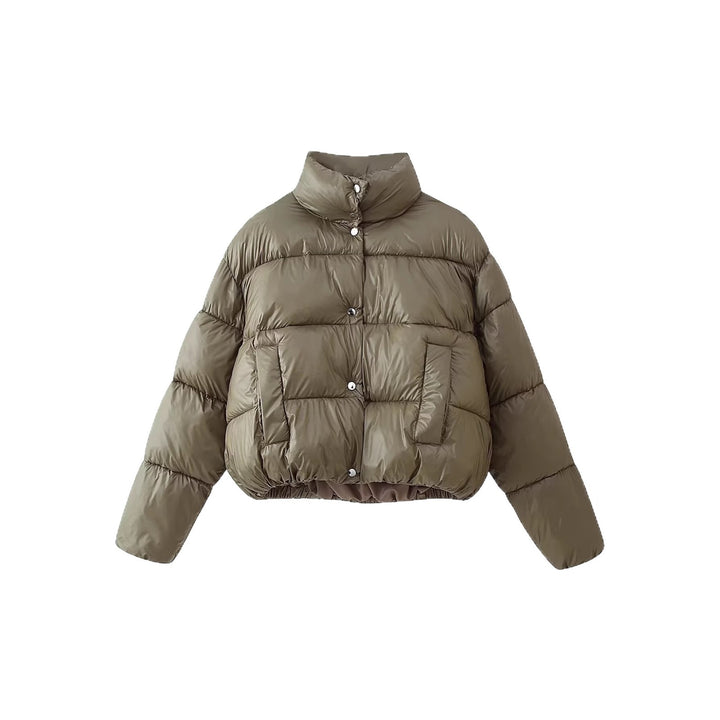 Damen Kurzer wattierter Boxy-Parka mit hohem Stehkragen und Druckknöpfen Drune