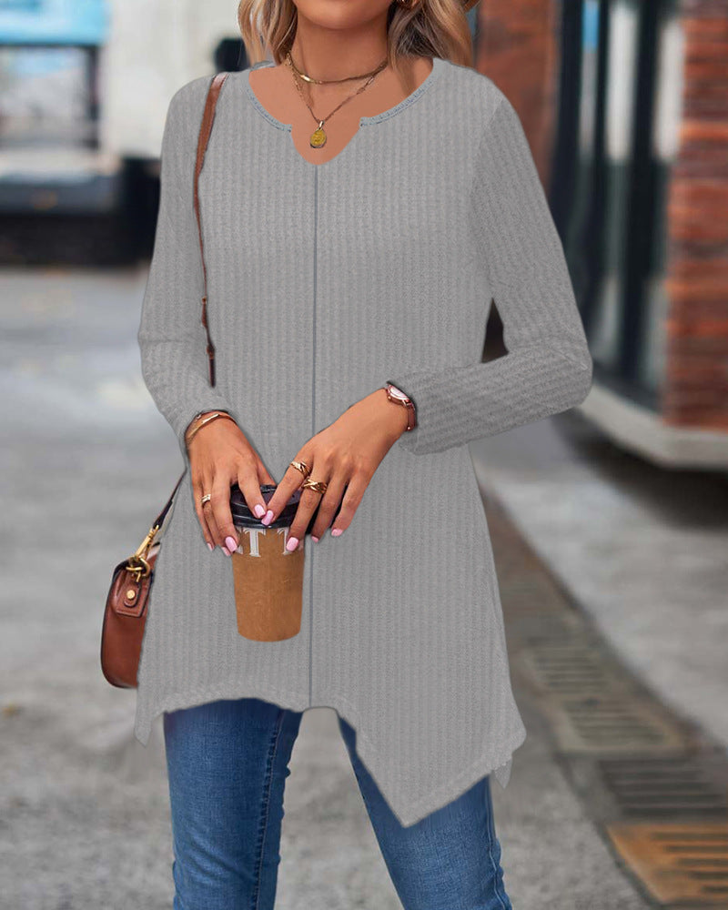 Damen Ripp Longsleeve Tunika mit asymmetrischem Saum Drune