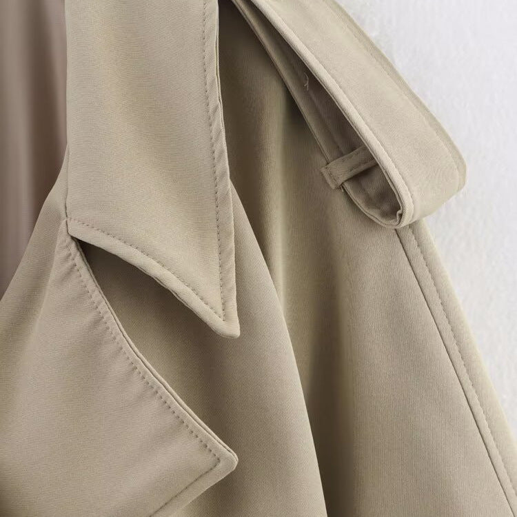 Damen modische Trenchjacke mit breitem Kragen und praktischen Taschen Drune