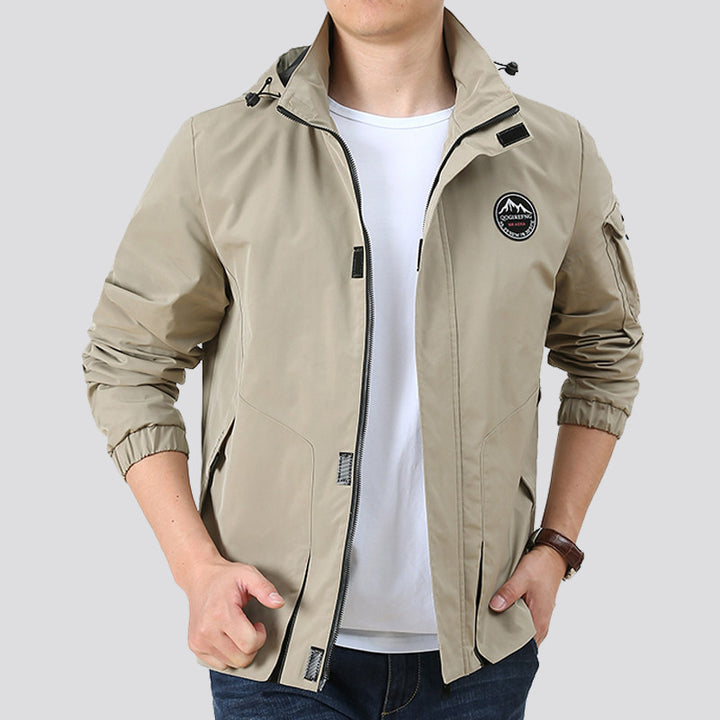 Herren Leichter Urbaner Softshell-Hoodie mit Ärmeltasche und hohem Stehkragen Drune