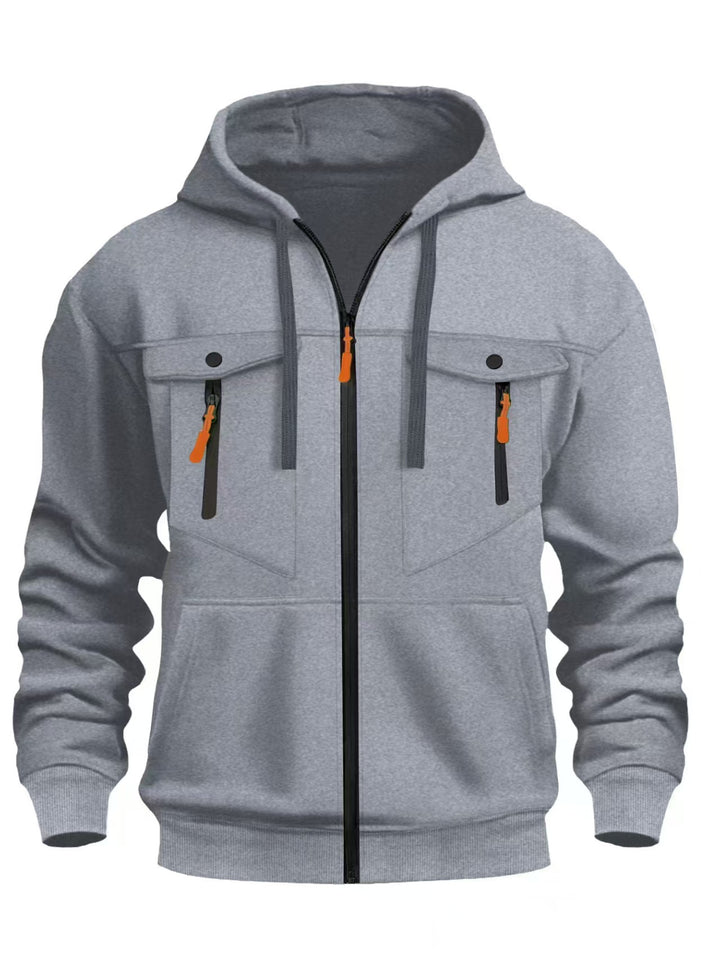 Herren Kapuzen-Sweatjacke mit durchgehendem Reißverschluss, zwei zip-Brusttaschen und ergonomischen Bündchen Drune