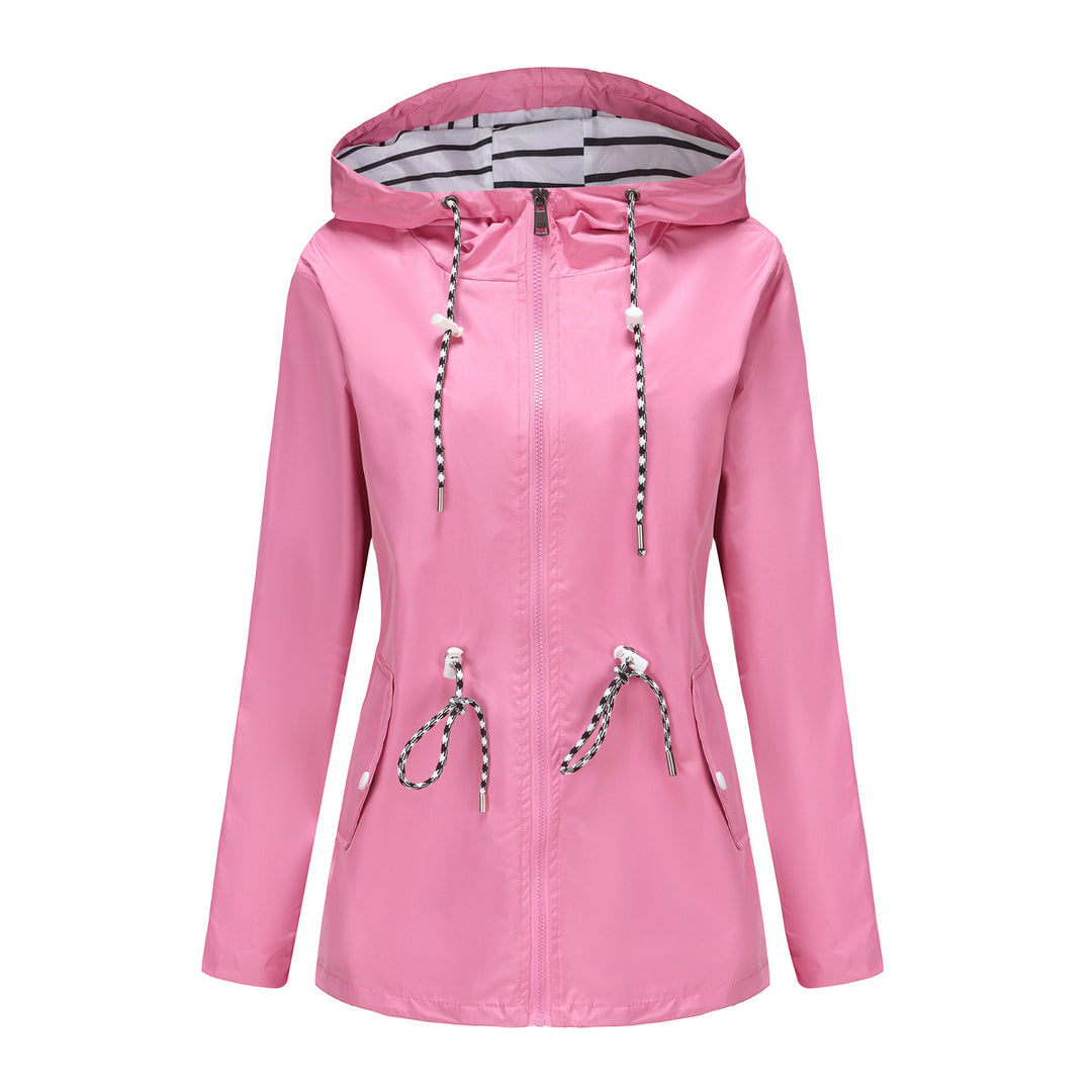 Damen nan leichte wasserdichte Parka Regenjacke mit Taillen-Kordelzug Drune