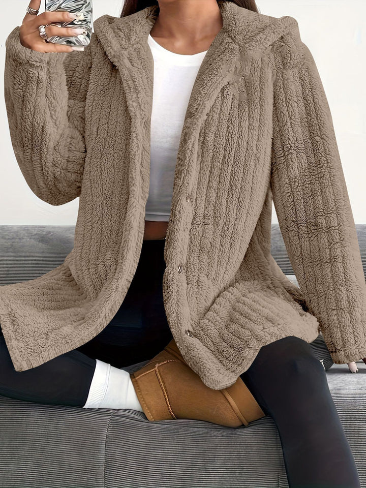 Damen Kuschelige Kapuzenjacke mit Knopfdetails Drune