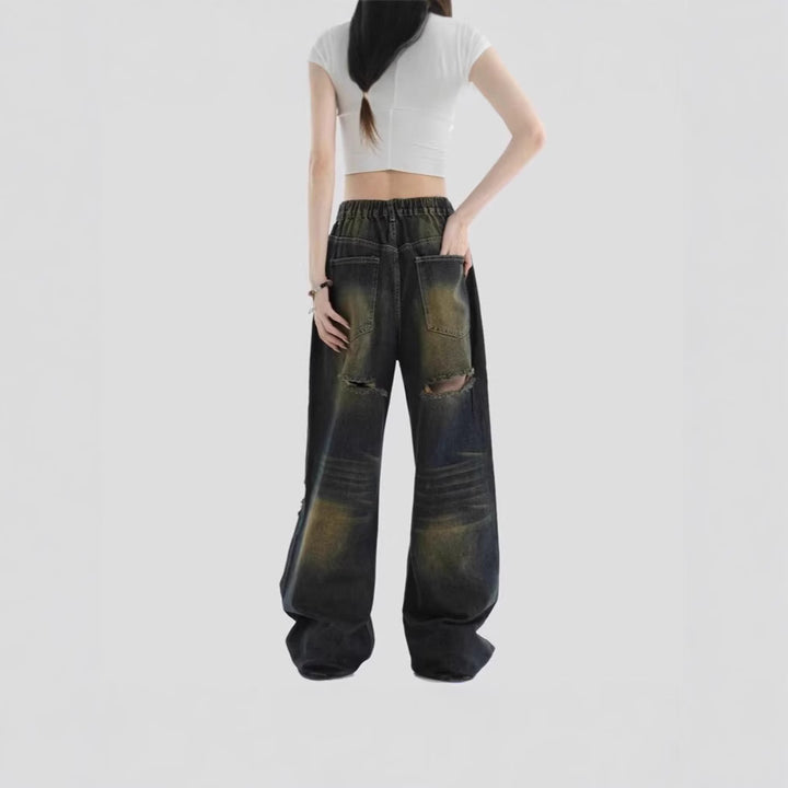 Damen Modische Weitbeinjeans mit zerrissenen Details Drune