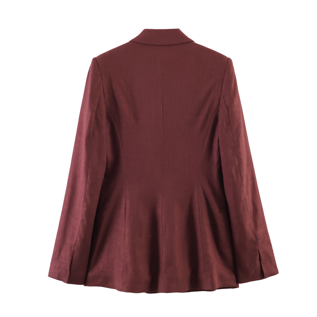 Damen nan taillierter Leinenblazer mit Bindegürtel und Reverskragen Drune