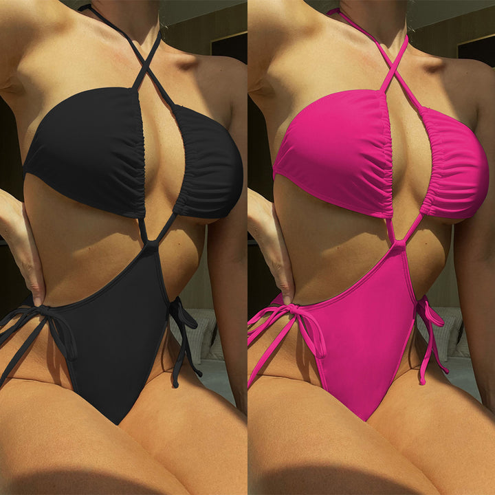 Damen Hochgeschnittener String-Bikini mit kreuzförmigem Oberteil Drune