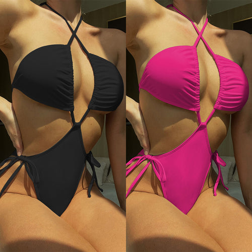 Damen Hochgeschnittener String-Bikini mit kreuzförmigem Oberteil Drune