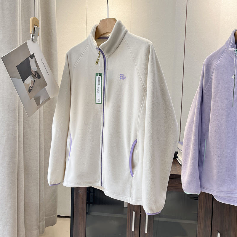 Damen weiche Fleecejacke mit hohem Kragen und seitlichen Reißverschlusstaschen Drune