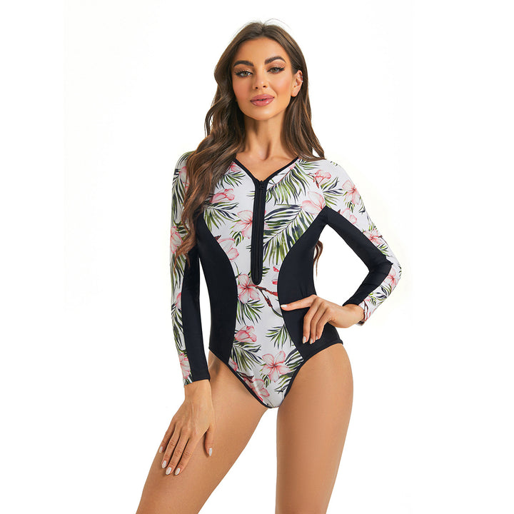 Damen Sportlicher Langarm Badeanzug mit floralem Grafikdesign Drune