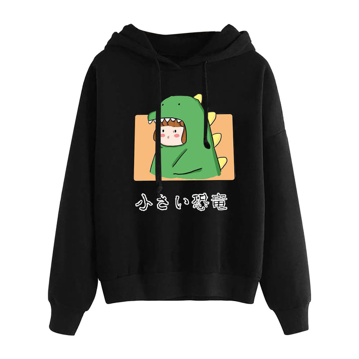 Damen nan kurz geschnittener Cropped-Kapuzenpullover mit niedlicher Frosch-Illustration und verstellbarer Kapuze Drune